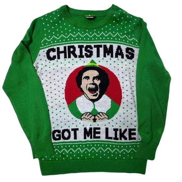 Elf Christmas Sweater Buddy the Elf “Christmas Got Me Like” Green Size M - Picture 1 of 7